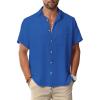 Men Button Short Sleeve Shirts Blue