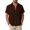 Men Button Short Sleeve Shirts Brown