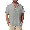 imageKYKU Summer Men Button Shirts  Casual Beach Short Sleeve Clothes  Fashion Lightweight Plain Clothing with PocketMen Button Short Sleeve Shirts Gray