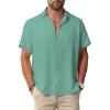 imageKYKU Summer Men Button Shirts  Casual Beach Short Sleeve Clothes  Fashion Lightweight Plain Clothing with PocketMen Button Short Sleeve Shirts Green