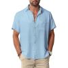 Men Button Short Sleeve Shirts Light Blue