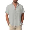 Men Button Short Sleeve Shirts Light Grey