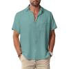 Men Button Short Sleeve Shirts Light Green