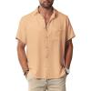 Men Button Short Sleeve Shirts Light Orange