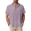 Men Button Short Sleeve Shirts Light Purple