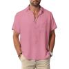 Men Button Short Sleeve Shirts Purple