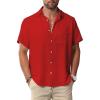 Men Button Short Sleeve Shirts Red