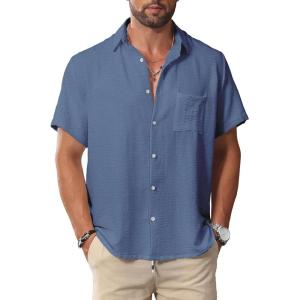 imageKYKU Men Shirts Button Down Short Sleeve Casual Summer Beach Vacation ClothingMen Button Short Sleeve Shirts Blue