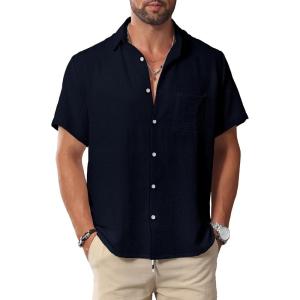 imageKYKU Men Shirts Button Down Short Sleeve Casual Summer Beach Vacation ClothingMen Button Short Sleeve Shirts Dark Blue