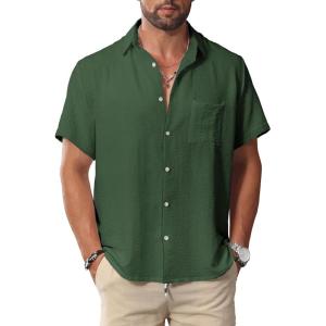 imageKYKU Men Shirts Button Down Short Sleeve Casual Summer Beach Vacation ClothingMen Button Short Sleeve Shirts Forests Green