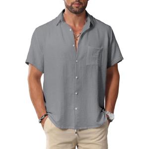 imageKYKU Men Shirts Button Down Short Sleeve Casual Summer Beach Vacation ClothingMen Button Short Sleeve Shirts Gray
