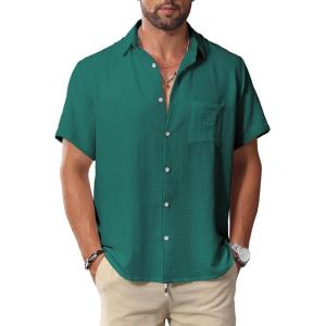 imageKYKU Men Shirts Button Down Short Sleeve Casual Summer Beach Vacation ClothingMen Button Short Sleeve Shirts Green