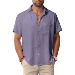 imageKYKU Men Shirts Button Down Short Sleeve Casual Summer Beach Vacation ClothingMen Button Short Sleeve Shirts Lavender