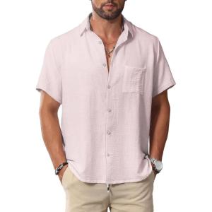 imageKYKU Men Shirts Button Down Short Sleeve Casual Summer Beach Vacation ClothingMen Button Short Sleeve Shirts Light Pink