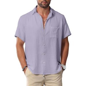 imageKYKU Men Shirts Button Down Short Sleeve Casual Summer Beach Vacation ClothingMen Button Short Sleeve Shirts Lilac