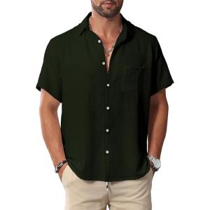 imageKYKU Men Shirts Button Down Short Sleeve Casual Summer Beach Vacation ClothingMen Button Short Sleeve Shirts Military Green