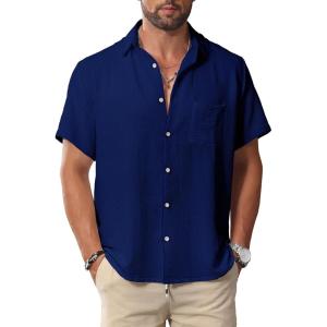 imageKYKU Men Shirts Button Down Short Sleeve Casual Summer Beach Vacation ClothingMen Button Short Sleeve Shirts Navy Blue