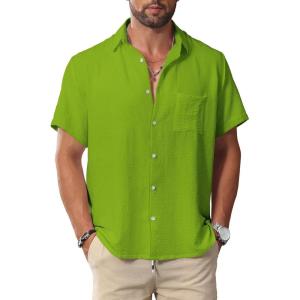 imageKYKU Men Shirts Button Down Short Sleeve Casual Summer Beach Vacation ClothingMen Button Short Sleeve Shirts Neon Green