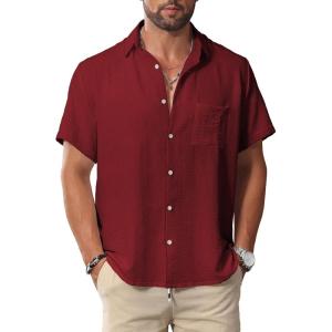 imageKYKU Men Shirts Button Down Short Sleeve Casual Summer Beach Vacation ClothingMen Button Short Sleeve Shirts Red