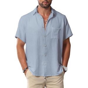 imageKYKU Summer Men Button Shirts  Casual Beach Short Sleeve Clothes  Fashion Lightweight Plain Clothing with PocketMen Button Short Sleeve Shirts Airy Blue