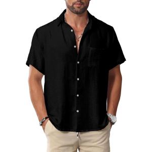 imageKYKU Summer Men Button Shirts  Casual Beach Short Sleeve Clothes  Fashion Lightweight Plain Clothing with PocketMen Button Short Sleeve Shirts Black