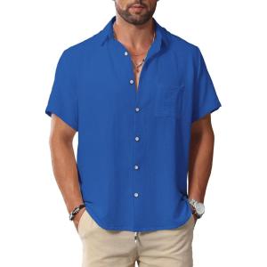 imageKYKU Summer Men Button Shirts  Casual Beach Short Sleeve Clothes  Fashion Lightweight Plain Clothing with PocketMen Button Short Sleeve Shirts Blue