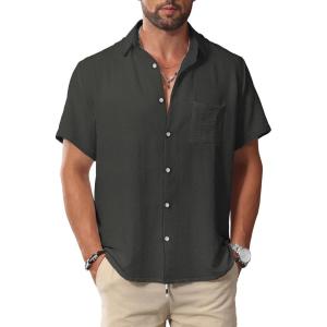 imageKYKU Summer Men Button Shirts  Casual Beach Short Sleeve Clothes  Fashion Lightweight Plain Clothing with PocketMen Button Short Sleeve Shirts Dark Gray