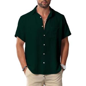 imageKYKU Summer Men Button Shirts  Casual Beach Short Sleeve Clothes  Fashion Lightweight Plain Clothing with PocketMen Button Short Sleeve Shirts Forests Green