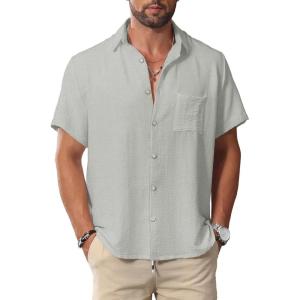 imageKYKU Summer Men Button Shirts  Casual Beach Short Sleeve Clothes  Fashion Lightweight Plain Clothing with PocketMen Button Short Sleeve Shirts Light Grey