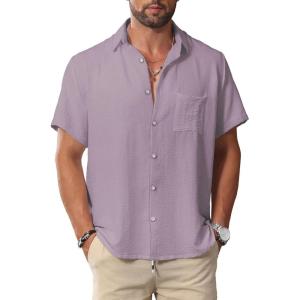 imageKYKU Summer Men Button Shirts  Casual Beach Short Sleeve Clothes  Fashion Lightweight Plain Clothing with PocketMen Button Short Sleeve Shirts Light Purple