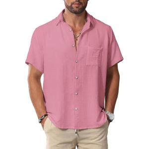 imageKYKU Summer Men Button Shirts  Casual Beach Short Sleeve Clothes  Fashion Lightweight Plain Clothing with PocketMen Button Short Sleeve Shirts Purple