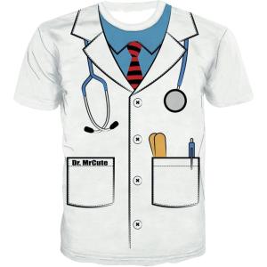 imageKYKU Unisex White Lab Coat  Doctor Nurse Costume Funny Halloween TShirt  Medical Staff Cosplay Clothing AdultHalloween Doctor Lab Coat Costume White Blue
