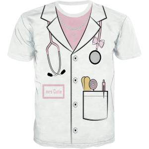 imageKYKU Unisex White Lab Coat  Doctor Nurse Costume Funny Halloween TShirt  Medical Staff Cosplay Clothing AdultHalloween Doctor Lab Coat Costume White Pink