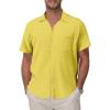 imageKYKU Cotton Shirt for Men Casual Beach Summer Button Down Short Sleeve ClothesYellow Cotton Button Down Shirt Men
