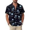 Dark Navy Men Hawaiian Button Down Shirts