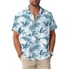 Gray Blue Men Hawaiian Button Down Shirts