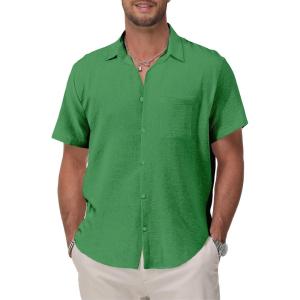 imageKYKU Cotton Shirt for Men Casual Beach Summer Button Down Short Sleeve ClothesDark Green Cotton Button Down Shirt Men
