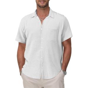 imageKYKU Cotton Shirt for Men Casual Beach Summer Button Down Short Sleeve ClothesWhite Cotton Button Down Shirt Men