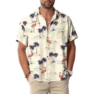 imageKYKU Hawaiian Shirt for Men Beach Vacation Summer Short Sleeve Button Down Mens Shirts Casual StylishBeige Hawaiian Men Button Down Shirt