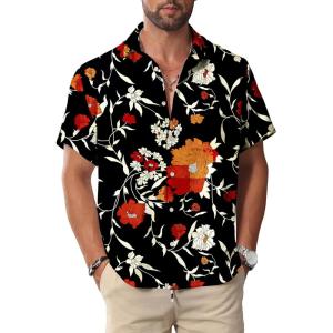 imageKYKU Hawaiian Shirt for Men Beach Vacation Summer Short Sleeve Button Down Mens Shirts Casual StylishBlack Hawaiian Men Button Down Shirt