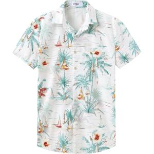 imageKYKU Hawaiian Shirt for Men Beach Vacation Summer Short Sleeve Button Down Mens Shirts Casual StylishBoat White Men Hawaiian Button Shirt