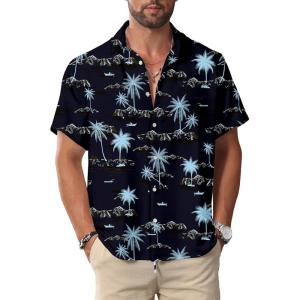 imageKYKU Hawaiian Shirt for Men Beach Vacation Summer Short Sleeve Button Down Mens Shirts Casual StylishDark Navy Men Hawaiian Button Down Shirts
