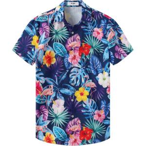 imageKYKU Hawaiian Shirt for Men Beach Vacation Summer Short Sleeve Button Down Mens Shirts Casual StylishFlamingos Multicolor Men Hawaiian Button Shirt