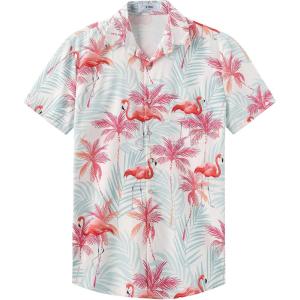 imageKYKU Hawaiian Shirt for Men Beach Vacation Summer Short Sleeve Button Down Mens Shirts Casual StylishFlamingos Pink Men Hawaiian Button Shirt
