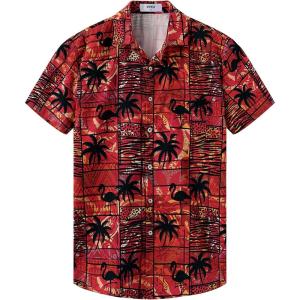 imageKYKU Hawaiian Shirt for Men Beach Vacation Summer Short Sleeve Button Down Mens Shirts Casual StylishFlamingos Red Men Hawaiian Button Shirt