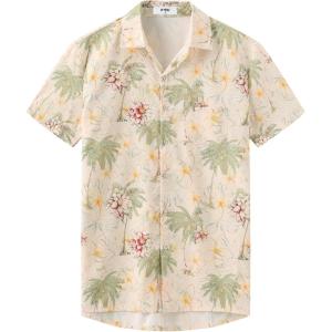 imageKYKU Hawaiian Shirt for Men Beach Vacation Summer Short Sleeve Button Down Mens Shirts Casual StylishFlorals Beige Men Hawaiian Button Shirt