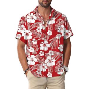 imageKYKU Hawaiian Shirt for Men Beach Vacation Summer Short Sleeve Button Down Mens Shirts Casual StylishFlower Red Men Hawaiian Button Shirts