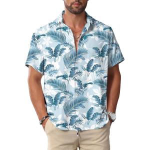 imageKYKU Hawaiian Shirt for Men Beach Vacation Summer Short Sleeve Button Down Mens Shirts Casual StylishGray Blue Men Hawaiian Button Down Shirts