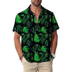 imageKYKU Hawaiian Shirt for Men Beach Vacation Summer Short Sleeve Button Down Mens Shirts Casual StylishLeaf Green Men Hawaiian Button Shirts