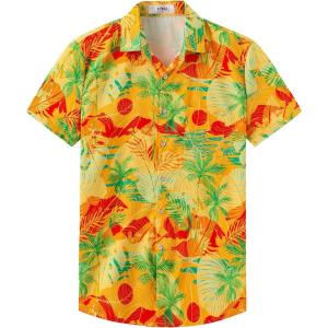 imageKYKU Hawaiian Shirt for Men Beach Vacation Summer Short Sleeve Button Down Mens Shirts Casual StylishLeaf Yellow Men Hawaiian Button Shirt